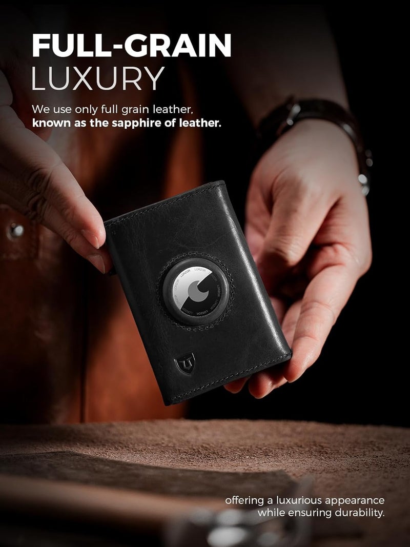 LORZOR AirTag Wallet - Full Grain Leather, Mens Minimalist Wallet with Apple Air Tag Holder, Slim Smart Pop up Card Case, ID Window, RFID Blocking, Front Pocket (AirTag Not Included) - Image 3